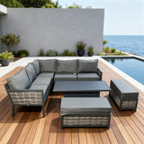 WLSF250303 Two Tone Rattan Metal L Shaped Outdoor Sectional Sofa Set with Storage Coffee Table and Ottomans Marbella Coastal Luxury Patio Furniture