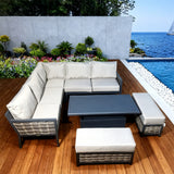 WLSF250303 Two Tone Rattan Metal L Shaped Outdoor Sectional Sofa Set with Storage Coffee Table and Ottomans Marbella Coastal Luxury Patio Furniture