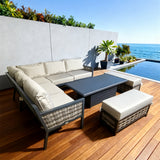 WLSF250303 Two Tone Rattan Metal L Shaped Outdoor Sectional Sofa Set with Storage Coffee Table and Ottomans Marbella Coastal Luxury Patio Furniture