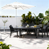 WLSF2505 White Aluminum Frame Outdoor Dining Set with 4 Chairs Umbrella and Side Table Los Angeles Rooftop Terrace Modern Luxury Outdoor Furniture Set