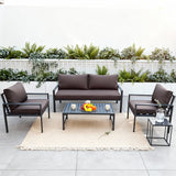 WLSF2507 Dark Grey Metal Frame Outdoor Conversation Set with Loveseat 2 Armchairs Coffee Table Barcelona Urban Terrace Modern Luxury Outdoor Furniture Set