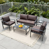 WLSF2507 Dark Grey Metal Frame Outdoor Conversation Set with Loveseat 2 Armchairs Coffee Table Barcelona Urban Terrace Modern Luxury Outdoor Furniture Set