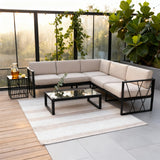 WLSF2508 Black Metal Frame L-Shaped Outdoor Sectional Sofa Set with Glass Coffee Table – Orange County Modern Patio Large Seating Furniture