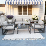 WLSF2510 Black Metal 4-Piece Outdoor Conversation Set with Glass Table – Newport Coastal Classic Patio Seating Set