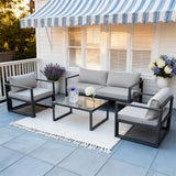 WLSF2510 Black Metal 4-Piece Outdoor Conversation Set with Glass Table – Newport Coastal Classic Patio Seating Set