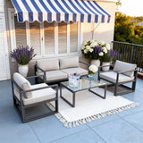WLSF2510 Black Metal 4-Piece Outdoor Conversation Set with Glass Table – Newport Coastal Classic Patio Seating Set