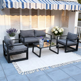 WLSF2510 Black Metal 4-Piece Outdoor Conversation Set with Glass Table – Newport Coastal Classic Patio Seating Set