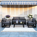WLSF2510 Black Metal 4-Piece Outdoor Conversation Set with Glass Table – Newport Coastal Classic Patio Seating Set