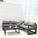 WLSF2512 Black Metal L-Shaped Outdoor Sectional Sofa Set with Tempered Glass Table – Dubai Rooftop Modern Contrast Color Patio Furniture