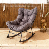 WLSF2515 Black Metal Frame Oversized Cushion Outdoor Rocking Chair – Santa Monica California Modern Luxury Patio Lounge Chair