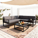 WLSF2518 Black Metal L-Shaped Outdoor Sectional with Coffee Table – Cotswolds Countryside Classic Patio Furniture Set