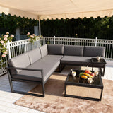 WLSF2518 Black Metal L-Shaped Outdoor Sectional with Coffee Table – Cotswolds Countryside Classic Patio Furniture Set