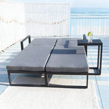 WLSF2519 Black Metal Frame Adjustable Outdoor Chaise Lounge Set with Side Table – Santa Monica Beach Coastal Patio Furniture Set