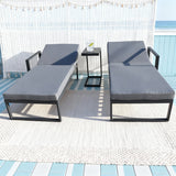 WLSF2519 Black Metal Frame Adjustable Outdoor Chaise Lounge Set with Side Table – Santa Monica Beach Coastal Patio Furniture Set