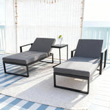 WLSF2519 Black Metal Frame Adjustable Outdoor Chaise Lounge Set with Side Table – Santa Monica Beach Coastal Patio Furniture Set