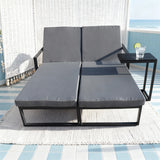 WLSF2519 Black Metal Frame Adjustable Outdoor Chaise Lounge Set with Side Table – Santa Monica Beach Coastal Patio Furniture Set
