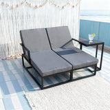 WLSF2519 Black Metal Frame Adjustable Outdoor Chaise Lounge Set with Side Table – Santa Monica Beach Coastal Patio Furniture Set