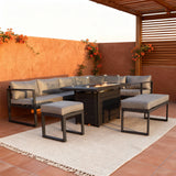 WLSF2521 Dark Grey Metal L-Shaped Outdoor Sectional with Fire Pit Table & Ottomans – Scottsdale Desert Patio Furniture Set