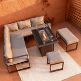 WLSF2521 Dark Grey Metal L-Shaped Outdoor Sectional with Fire Pit Table & Ottomans – Scottsdale Desert Patio Furniture Set
