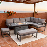WLSF2521 Dark Grey Metal L-Shaped Outdoor Sectional with Fire Pit Table & Ottomans – Scottsdale Desert Patio Furniture Set