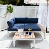 WLSF2522 White Aluminum Frame Outdoor Sofa Set with Wooden Extensions & Coffee Table – Provence Wisteria Patio Furniture Set