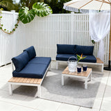 WLSF2522 White Aluminum Frame Outdoor Sofa Set with Wooden Extensions & Coffee Table – Provence Wisteria Patio Furniture Set