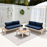 WLSF2522 White Aluminum Frame Outdoor Sofa Set with Wooden Extensions & Coffee Table – Provence Wisteria Patio Furniture Set