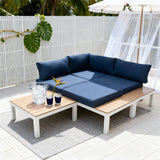 WLSF2522 White Aluminum Frame Outdoor Sofa Set with Wooden Extensions & Coffee Table – Provence Wisteria Patio Furniture Set