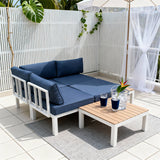 WLSF2522 White Aluminum Frame Outdoor Sofa Set with Wooden Extensions & Coffee Table – Provence Wisteria Patio Furniture Set