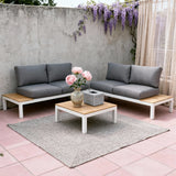 WLSF2522 White Aluminum Frame Outdoor Sofa Set with Wooden Extensions & Coffee Table – Provence Wisteria Patio Furniture Set