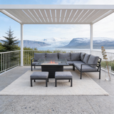 WLSF2524 Black Metal L-Shaped Outdoor Sectional with Fire Pit Table & Ottomans – French Riviera Balcony Patio Furniture Set
