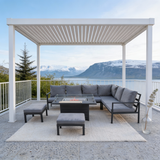 WLSF2524 Black Metal L-Shaped Outdoor Sectional with Fire Pit Table & Ottomans – French Riviera Balcony Patio Furniture Set