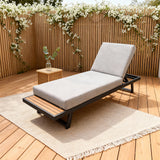 WLSF2526S2 Black Metal Frame Adjustable Outdoor Chaise Lounge with Wooden Side Shelf – New England Countryside Patio Daybed