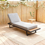 WLSF2526S2 Black Metal Frame Adjustable Outdoor Chaise Lounge with Wooden Side Shelf – New England Countryside Patio Daybed