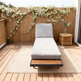 WLSF2526S2 Black Metal Frame Adjustable Outdoor Chaise Lounge with Wooden Side Shelf – New England Countryside Patio Daybed
