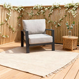 WLSF2526S5 Black Metal Frame Outdoor Armchair with Light Grey Cushions – New England Countryside Patio Chair