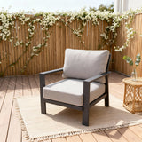 WLSF2526S5 Black Metal Frame Outdoor Armchair with Light Grey Cushions – New England Countryside Patio Chair