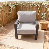 WLSF2526S5 Black Metal Frame Outdoor Armchair with Light Grey Cushions – New England Countryside Patio Chair