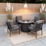 WLSF2529 Dark Grey Metal Frame 4-Seater Outdoor Fire Pit Dining Set with Beige Cushions – Santa Barbara Modern Patio Furniture Set