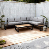 WLSF2530 Black Metal L-Shaped Outdoor Sectional with Wooden Extensions & Coffee Table – Charleston Traditional Patio Furniture Set