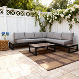 WLSF2530 Black Metal L-Shaped Outdoor Sectional with Wooden Extensions & Coffee Table – Charleston Traditional Patio Furniture Set