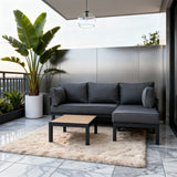 WLSF2531 Black Metal L-Shaped Outdoor Sectional with Wooden Top Coffee Table – Berlin Rooftop Modern Patio Furniture Set
