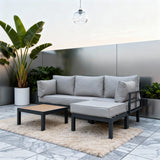 WLSF2531 Black Metal L-Shaped Outdoor Sectional with Wooden Top Coffee Table – Berlin Rooftop Modern Patio Furniture Set