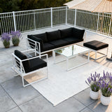 WLSF2532S1 White Aluminum Frame Modular Outdoor Sofa Set with Glass Coffee Table & Ottoman – Provence Lavender Patio Furniture Set