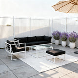 WLSF2532S1 White Aluminum Frame Modular Outdoor Sofa Set with Glass Coffee Table & Ottoman – Provence Lavender Patio Furniture Set