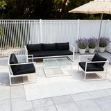 WLSF2532S4 White Aluminum 4-Piece Outdoor Conversation Set with Navy Cushions & Glass Coffee Table – Provence Lavender Patio Set