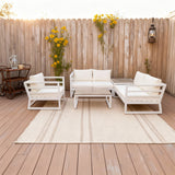 WLSF2534S1 White Aluminum 5-Piece Outdoor Conversation Set with Light Wood Tables & Cream Cushions – California Countryside Patio Set