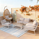 WLSF2534S3 White Aluminum Modular Outdoor Sofa Set with Rattan Egg Chair & Light Grey Cushions – Santa Monica Coastal Patio Set