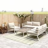 WLSF2534S4 White Aluminum 4-Piece Outdoor Conversation Set with Light Wood Coffee Table – Dutch Countryside Patio Furniture Set