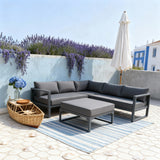 WLSF2535 Dark Grey Aluminum L-Shaped Outdoor Sectional with Ottoman – French Chateau Luxury Patio Set